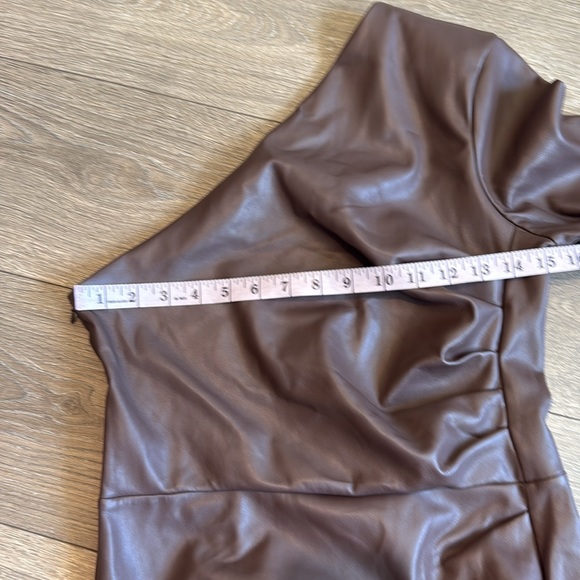 Express Faux Leather One Shoulder Mini Dress Mocha - Picture 9 of 13